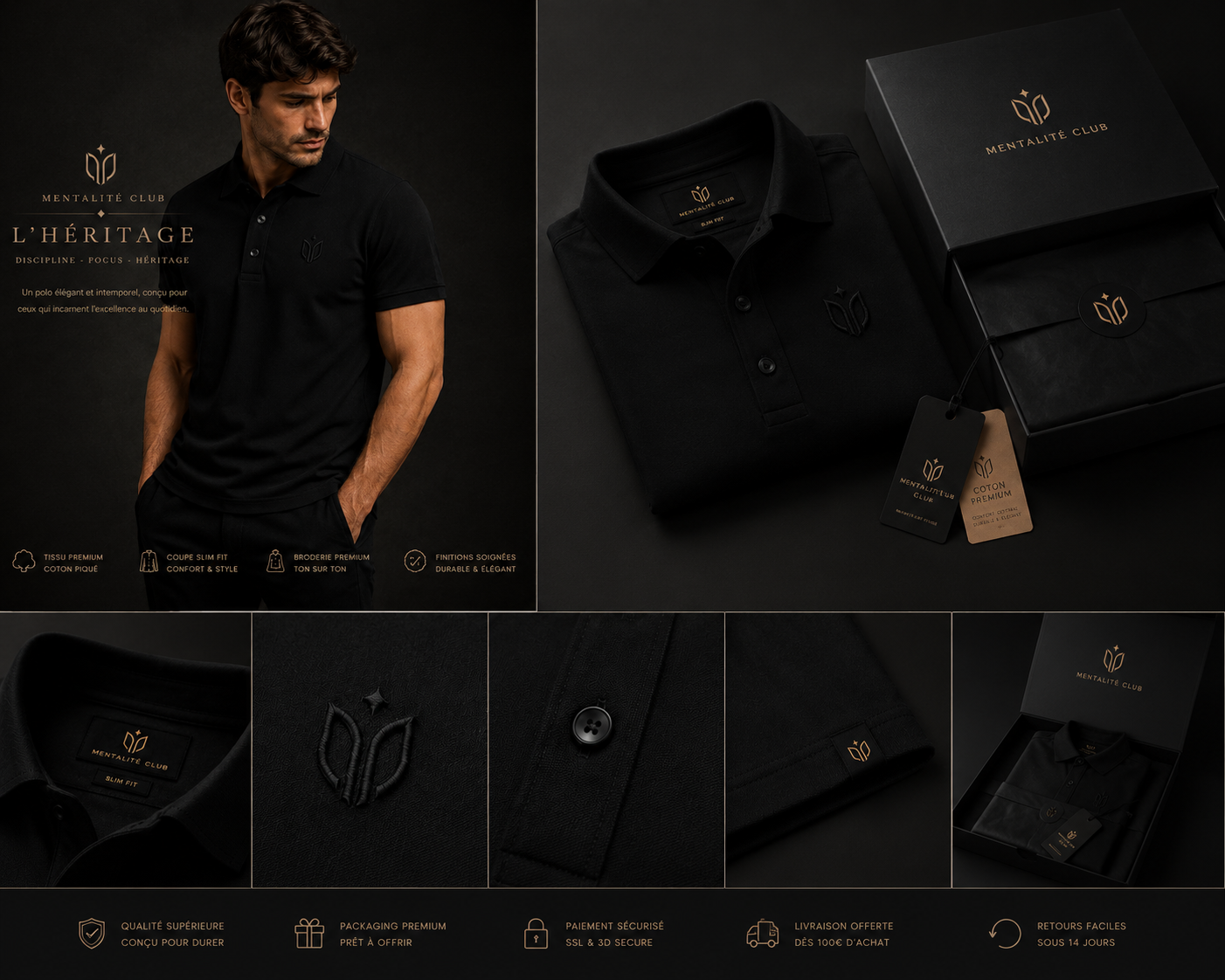 L'Héritage — Polo Slim Fit Noir Profond