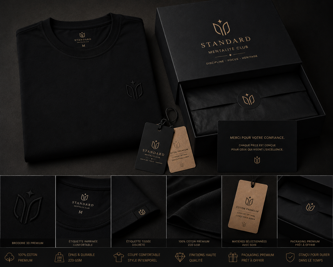 Le Standard — T-shirt Noir 280 g/m²